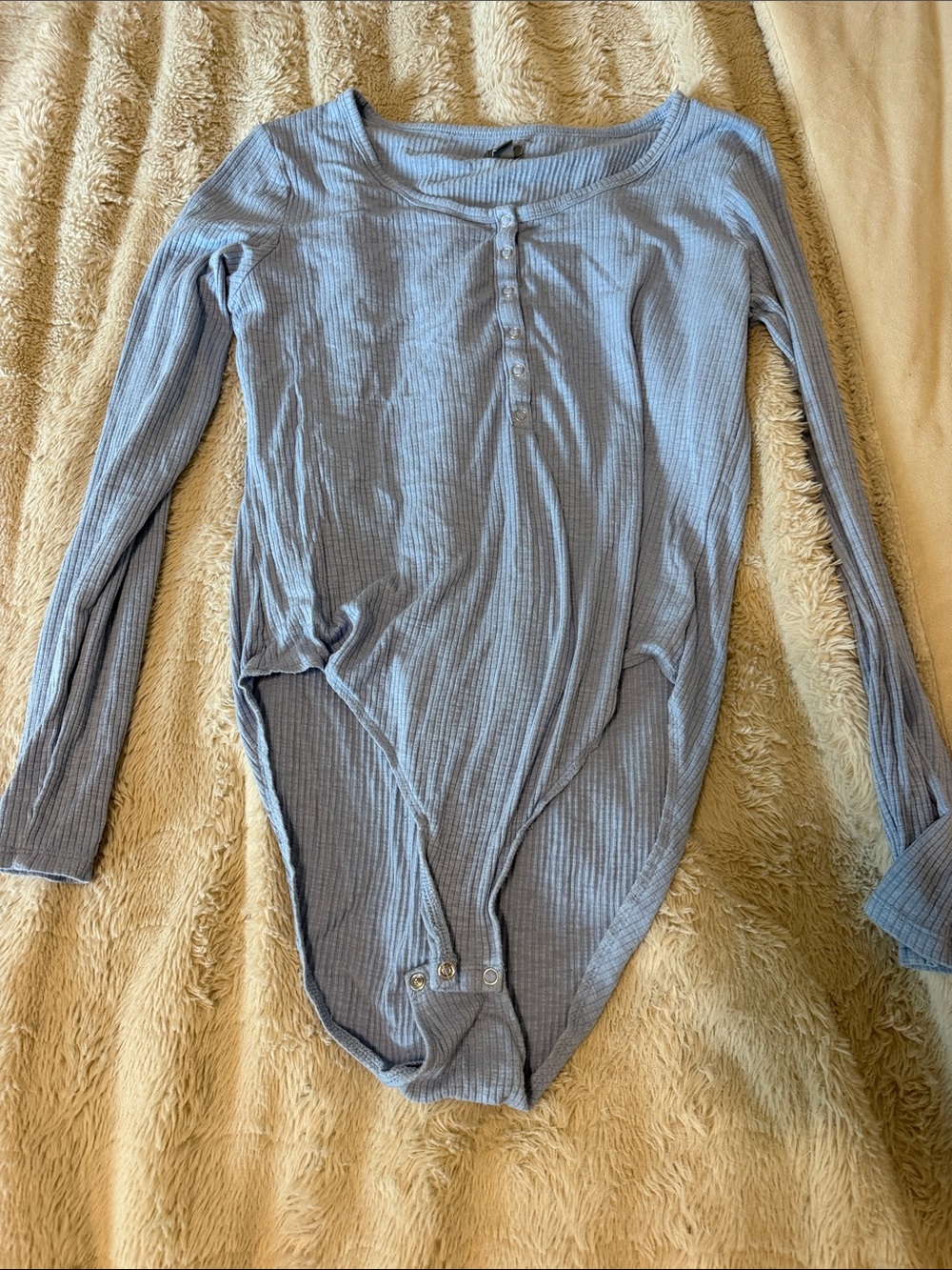 aerie Long-Sleeve Ribbed Henley Bodysuit in Light Blue